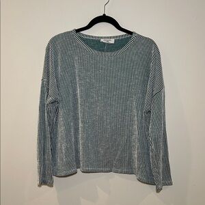 Zenana Outfitters Green and White Striped Long Sleeve, Size L/XL